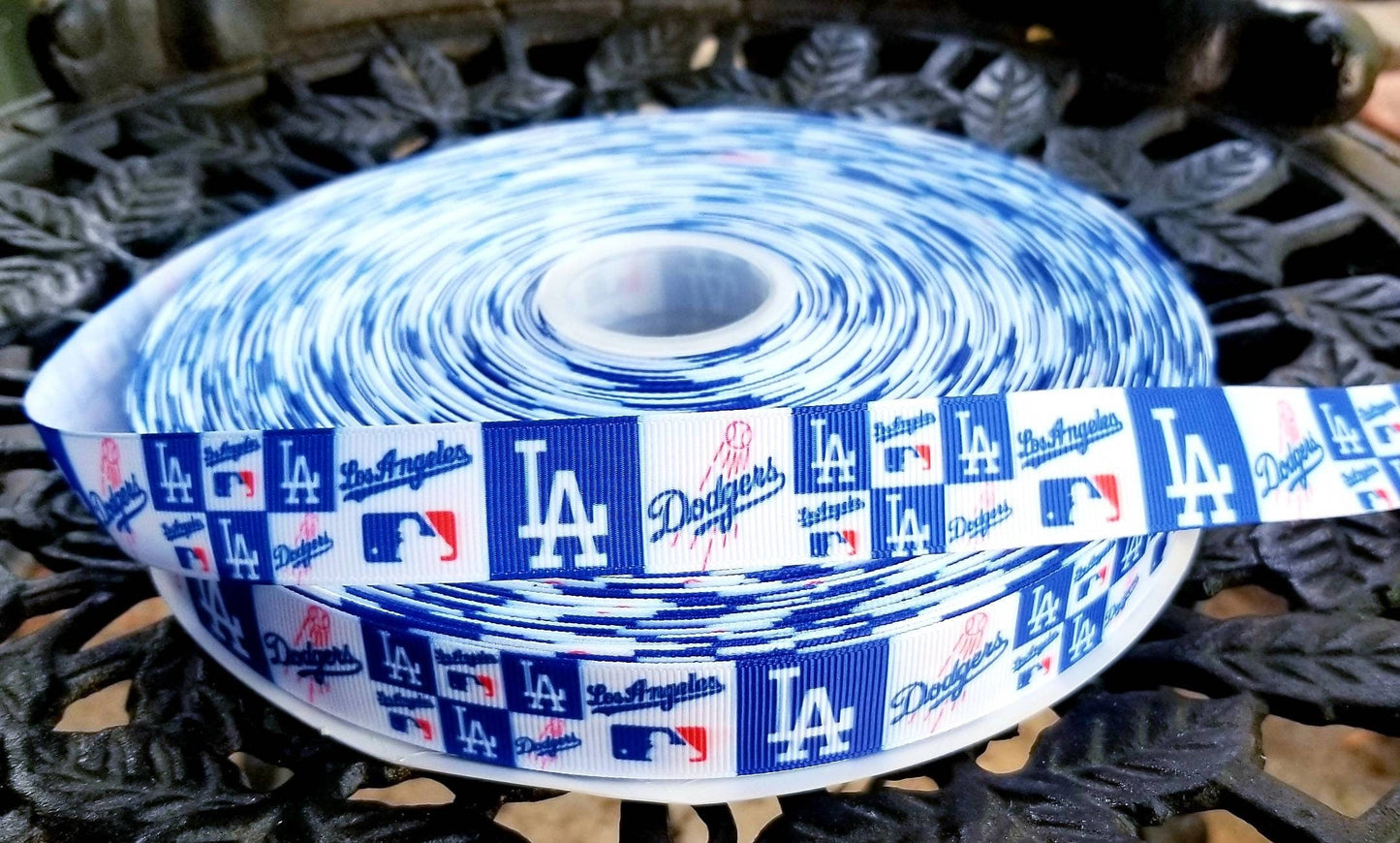 7/8" Los Angeles Dodgers Grosgrain Ribbon. MLB Sports Team Ribbon