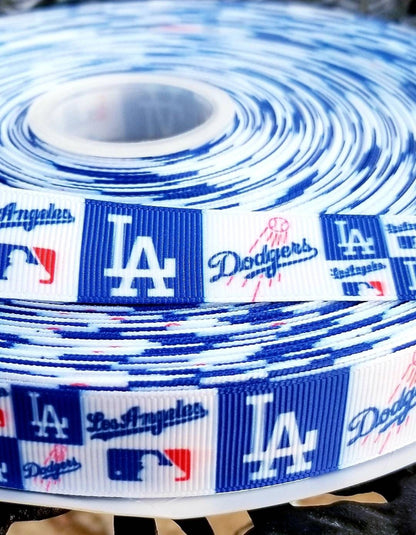 7/8" Los Angeles Dodgers Grosgrain Ribbon. MLB Sports Team Ribbon