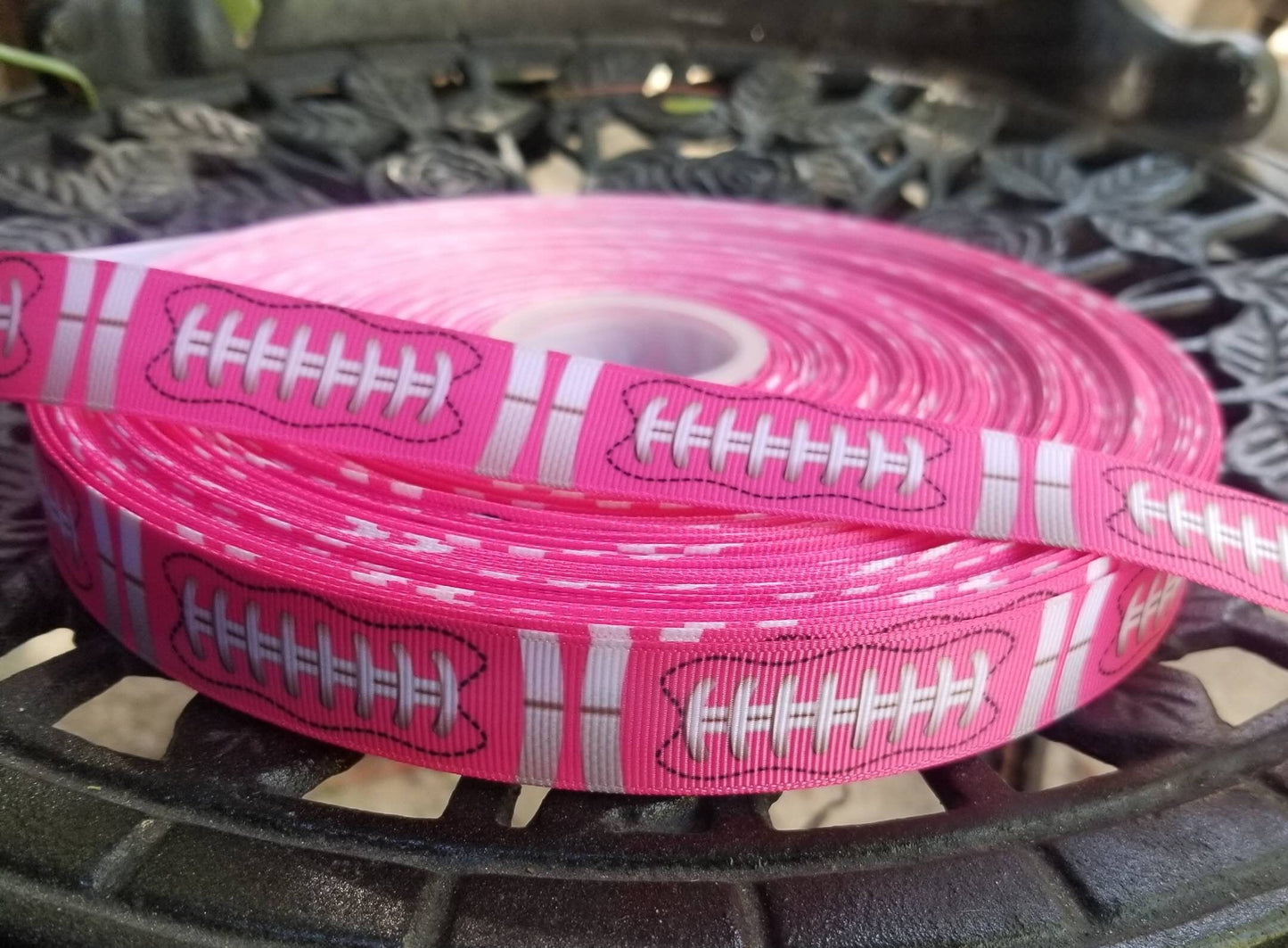 7/8" Pink Football Ball Design Grosgrain Ribbon. NFL Football Sports Ribbon. College Football University Football. Football Party Themed