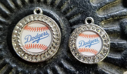 Los Angeles Dodgers MLB Charms.  Baseball Sports Team Charms in Large 2.5cm and Small 2cm Rhinestone Charms