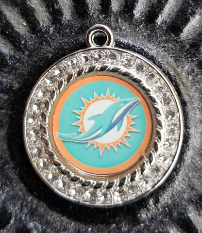 Miami Dolphins NFL Football Charms.  Sports Team Charms 2.5cm. Rhinestone Charms
