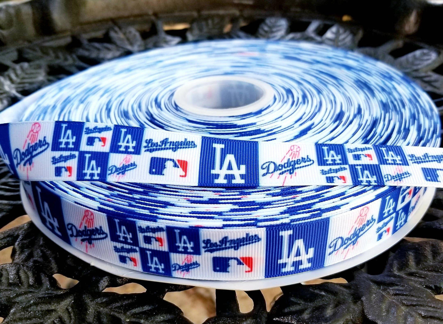 7/8" Los Angeles Dodgers Grosgrain Ribbon. MLB Sports Team Ribbon