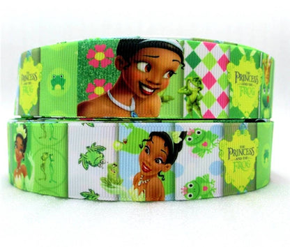 1" The Princess and the Frog. Princess Tiana Grosgrain Ribbon. Kiss a Frog Pink Diamonds