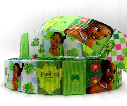 1" The Princess and the Frog. Princess Tiana Grosgrain Ribbon. Kiss a Frog Pink Diamonds