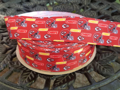 1.5" Kansas City Chiefs Football Grosgrain Ribbon. Football Ribbon, NFL Sports Ribbon. KC Ribbon