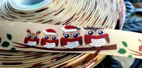 7/8" Christmas Owls Holiday Ribbon