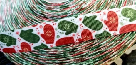 7/8" Christmas Mittens Gloves Holiday Ribbon