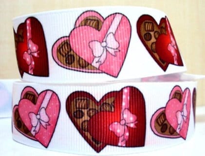 3 yards in stock 7/8" Valentine's Day Chocolate Candy Heart Boxes Holiday Ribbon