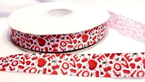 7/8" Valentine's Day Cherry Hearts Love Holiday Ribbon