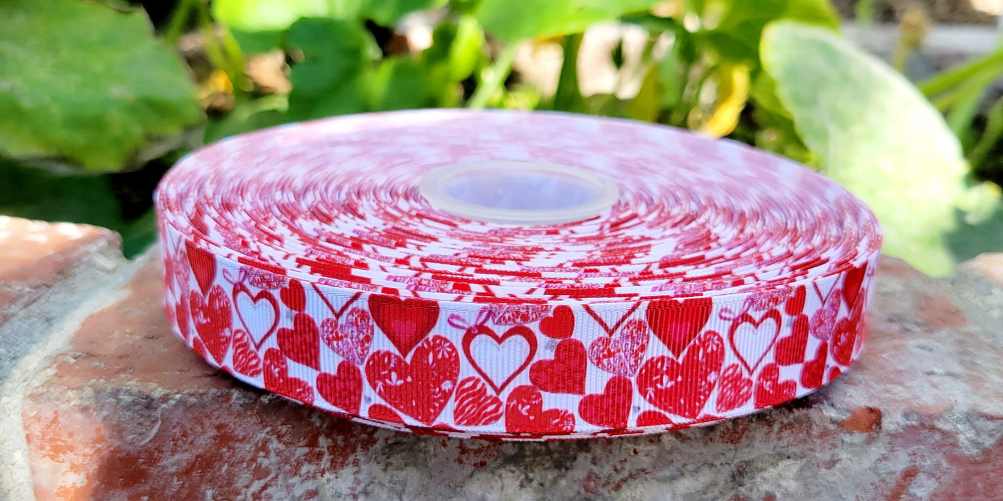 7/8" Valentine's Day Red White Hearts Holiday Ribbon