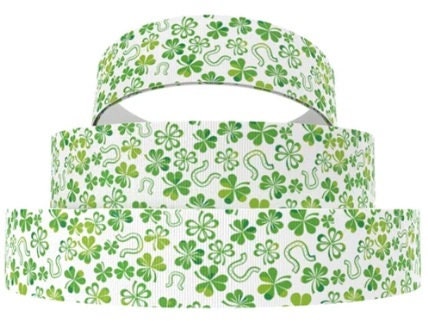 7/8" St. Patrick's Day Clovers Horseshoes Holiday Ribbon