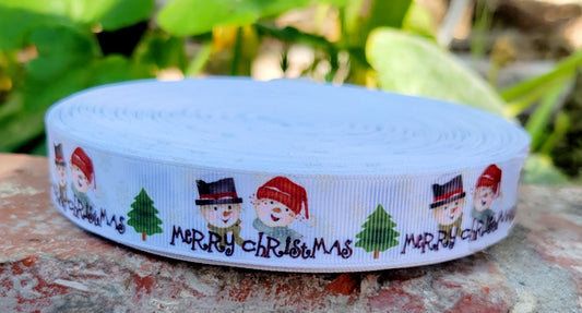 1" Christmas Snowman Merry Christmas Holiday Ribbon