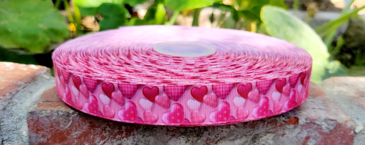 7/8" Valentine's Day Pink Hearts Holiday Ribbon