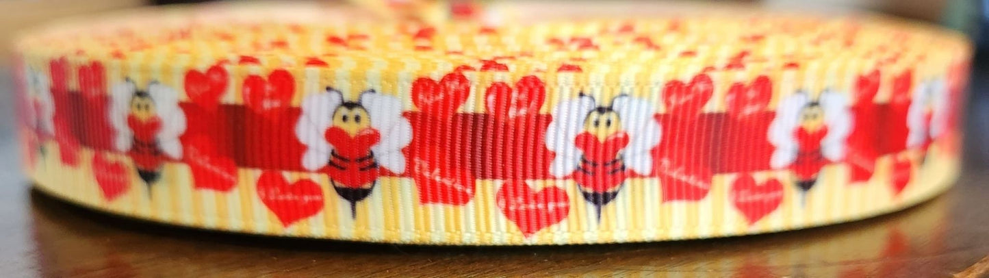 5/8" Valentine's Day Bumble Bee Bee Mine Hearts Holiday Ribbon