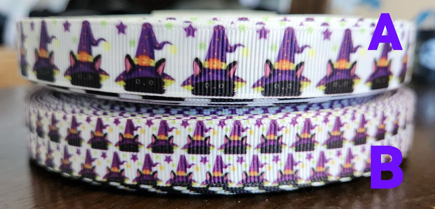 5/8" Halloween Witch Cat Kitty Holiday Ribbon