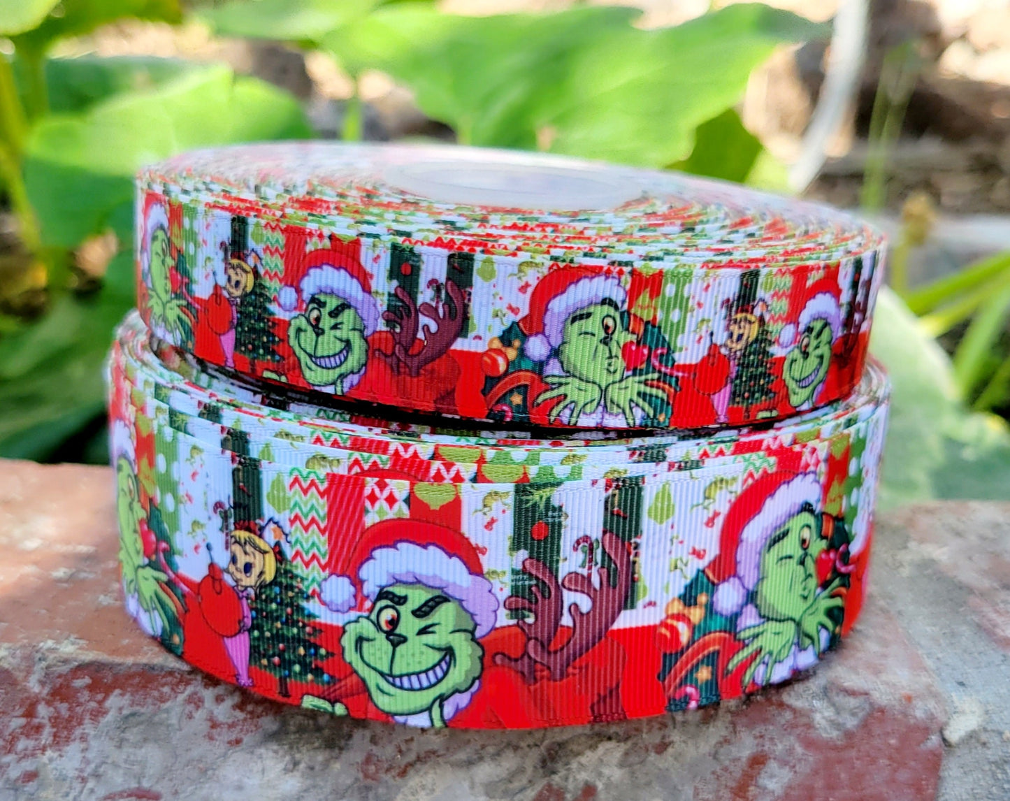 7/8" or 1.5" Christmas Green Grouch Cartoon Holiday Ribbon