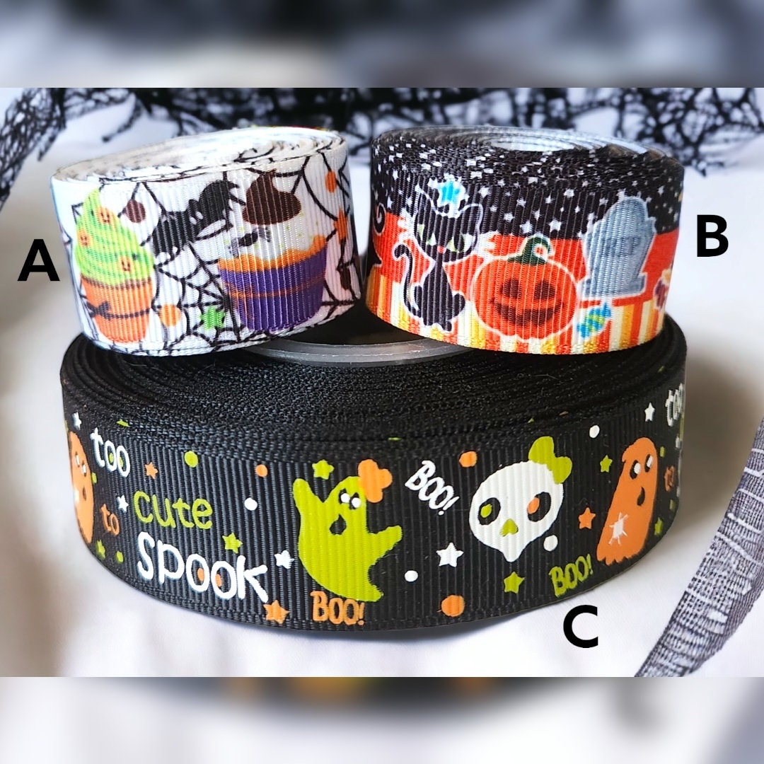 7/8" Halloween Cupcake Witch Pumpkin Bat Cat Holiday Ribbon