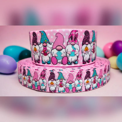 7/8" or 1.5" Easter Gnomes Holiday Ribbon