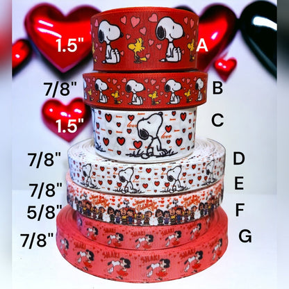 5/8" or 7/8" or 1.5" Valentine's Day Love Hearts Beagle Dog Kids Cartoon Ribbon