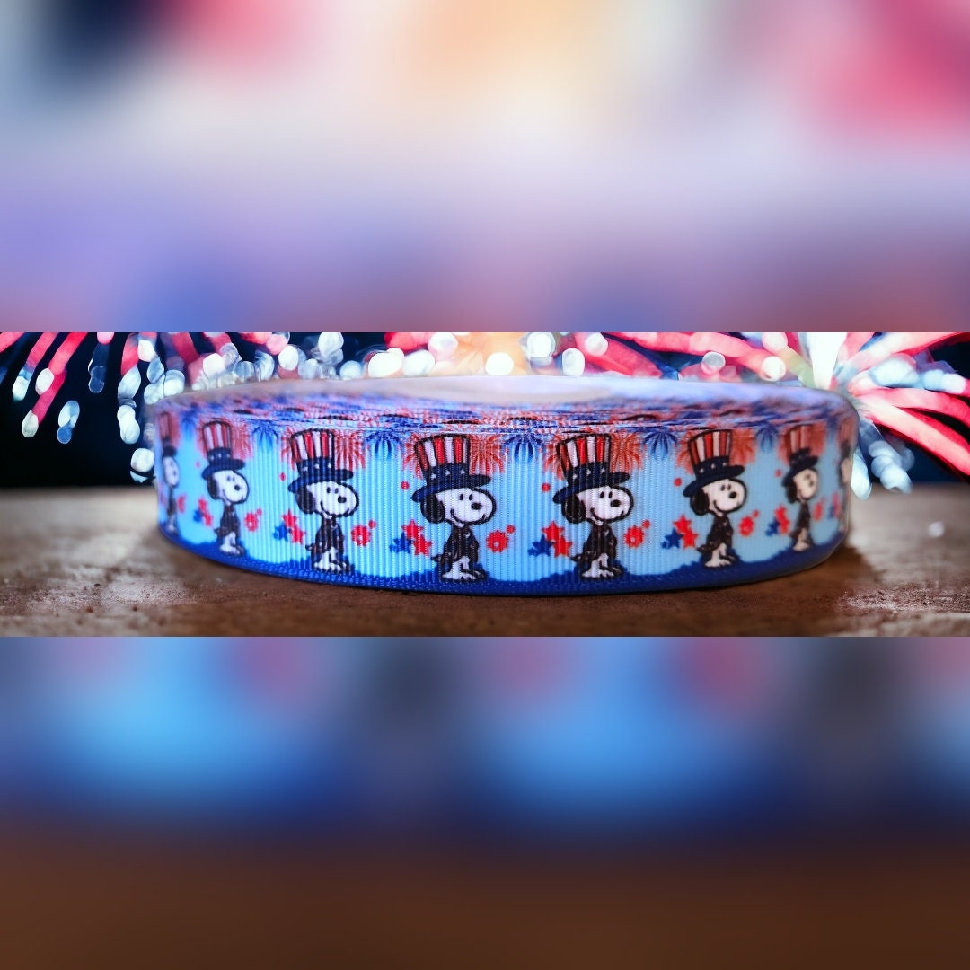 7/8" 4th of July Independence Day American Beagle Cartoon Dog Eggs Holiday Ribbon