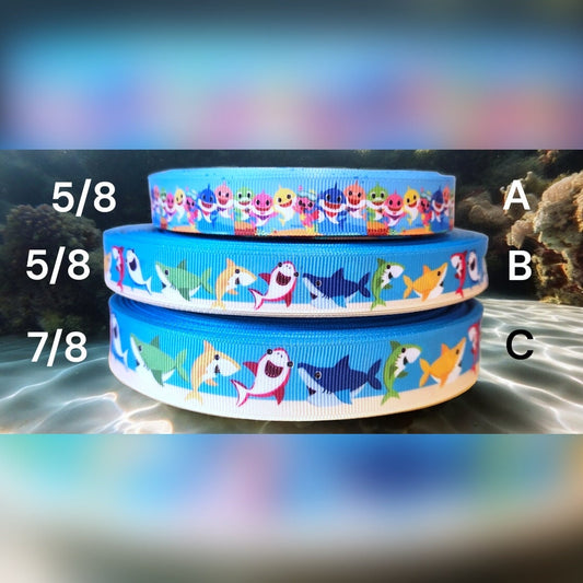 5/8" or 7/8" Cartoon Shark Ribbon